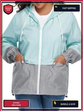 Women's Waterproof Hooded Rain Jacket Plus Size Lightweight Packable